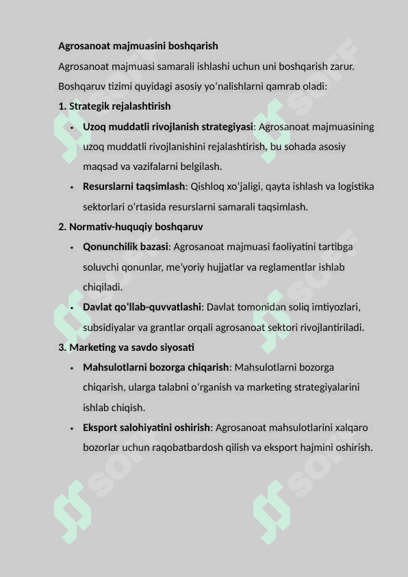 Agrosanoat majmuasi tushunchasi,   tarkibi va uni boshqarish. 4