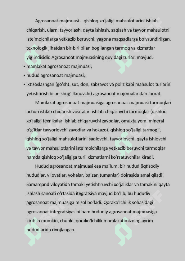 Agrosanoat majmuasi tushunchasi,   tarkibi va uni boshqarish. 8