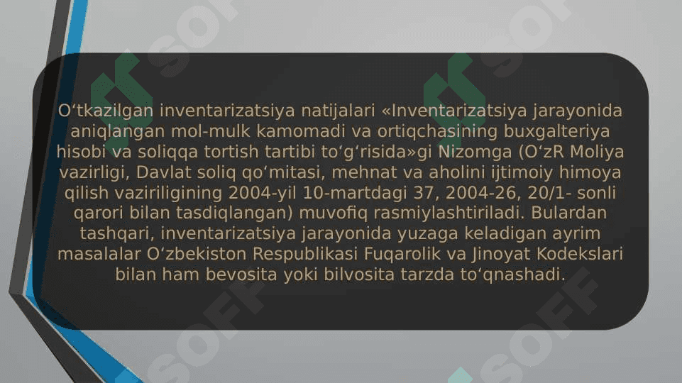 Pul mablag’lari inventarizatsiyasi va ularni hisobga olish 8