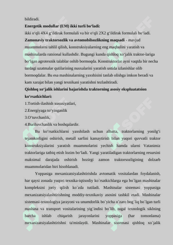 Xorijiy davlatlar firmalarida ishlab chiqarilayotgan zamonaviy traktorlarni texnik-foydalanish ko’rsatgichlarini o’rganish 3