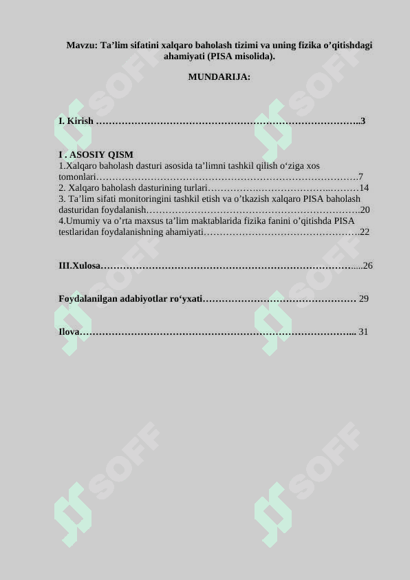 Mavzu: Ta’lim sifatini xalqaro baholash tizimi va uning fizika o’qitishdagi ahamiyati (PISA misolida). 2