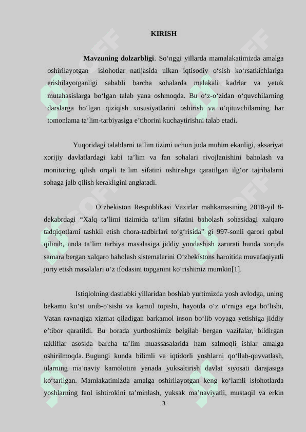 Mavzu: Ta’lim sifatini xalqaro baholash tizimi va uning fizika o’qitishdagi ahamiyati (PISA misolida). 3