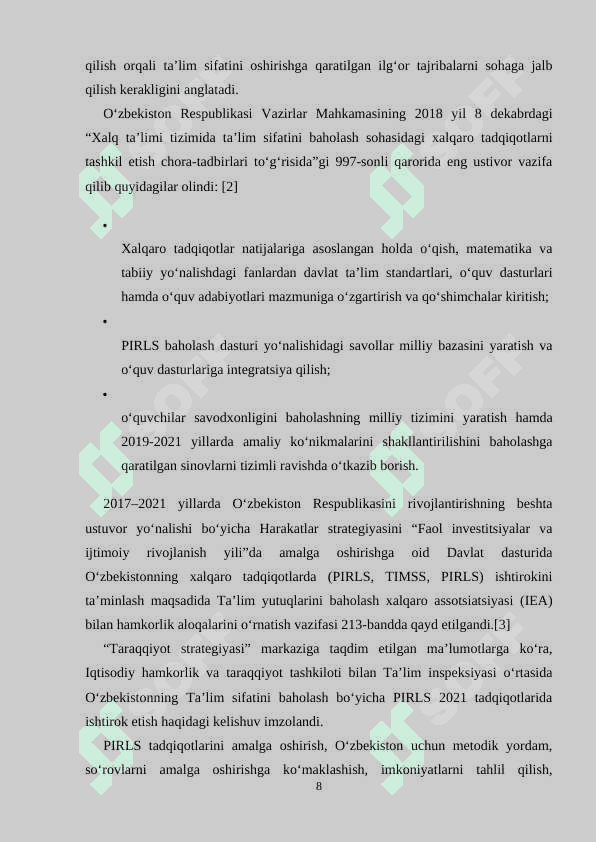 Mavzu: Ta’lim sifatini xalqaro baholash tizimi va uning fizika o’qitishdagi ahamiyati (PISA misolida). 8