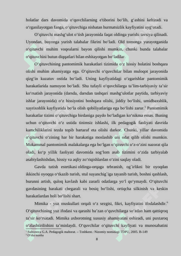 PEDAGOGIK MAHORATDA MIMIKA VA PANTOMIMIKA MASALALARI. KURS ISHI 8