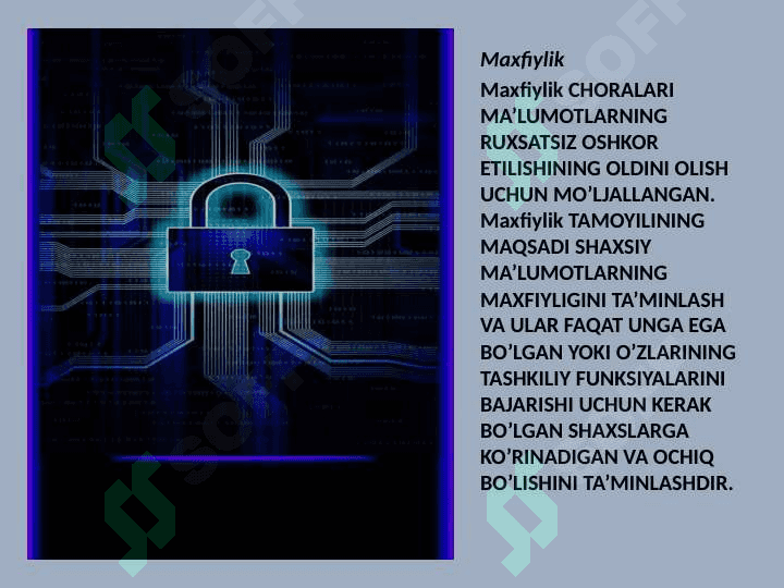 Axborot xavfsizligini taminlashning Apparativ-dasturiy vositalari Kriptografik usullari. 4