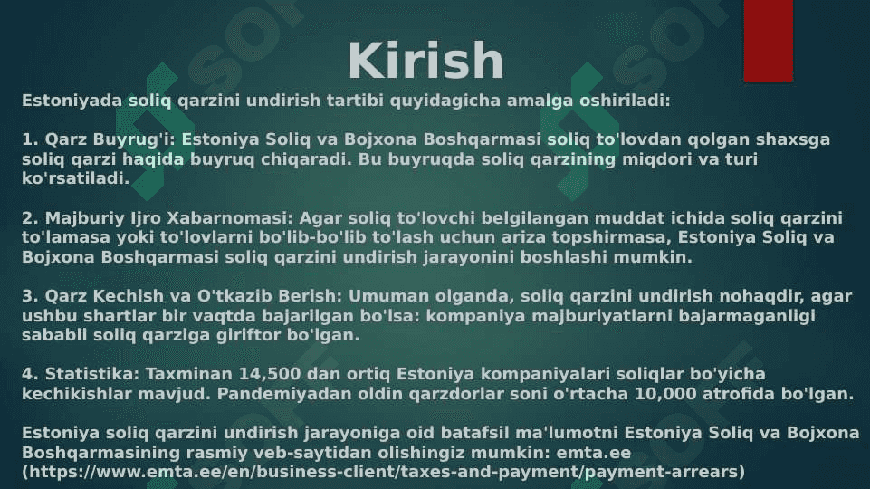 Estoniyada soliq qarzini undirish 2