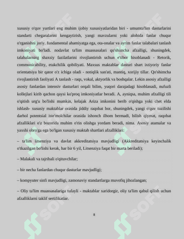 Kurs ishi Xususiy maktab ma’lumotlar bazasini loyihalash va ishlab chiqish mavzusida 8