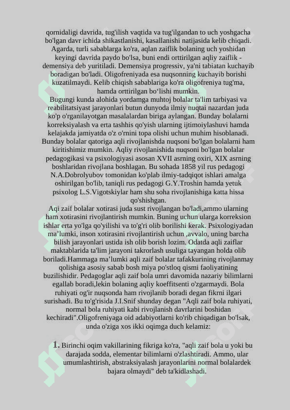 Aqli zaif bola rivojlanishi, ularni oʻrganish,oʻqitish,tarbiyalash obyekti sifatida 4