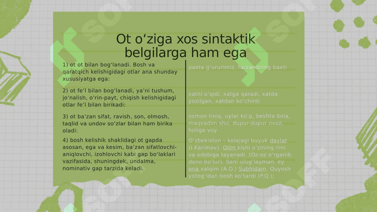 Ot turkumining ta’rifi, leksik-grammatik xususiyatlari, ma’no turlari 7