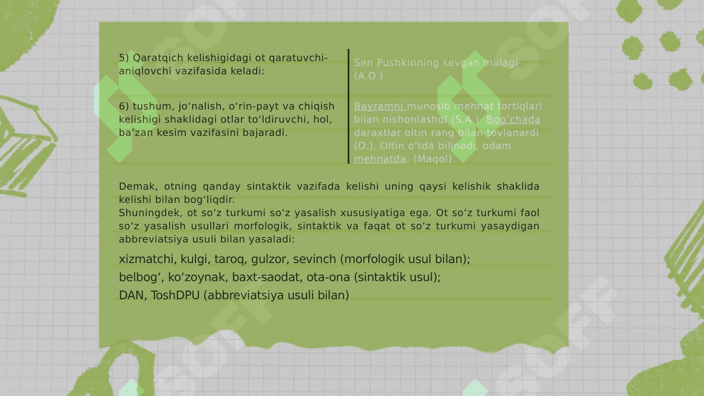 Ot turkumining ta’rifi, leksik-grammatik xususiyatlari, ma’no turlari 8