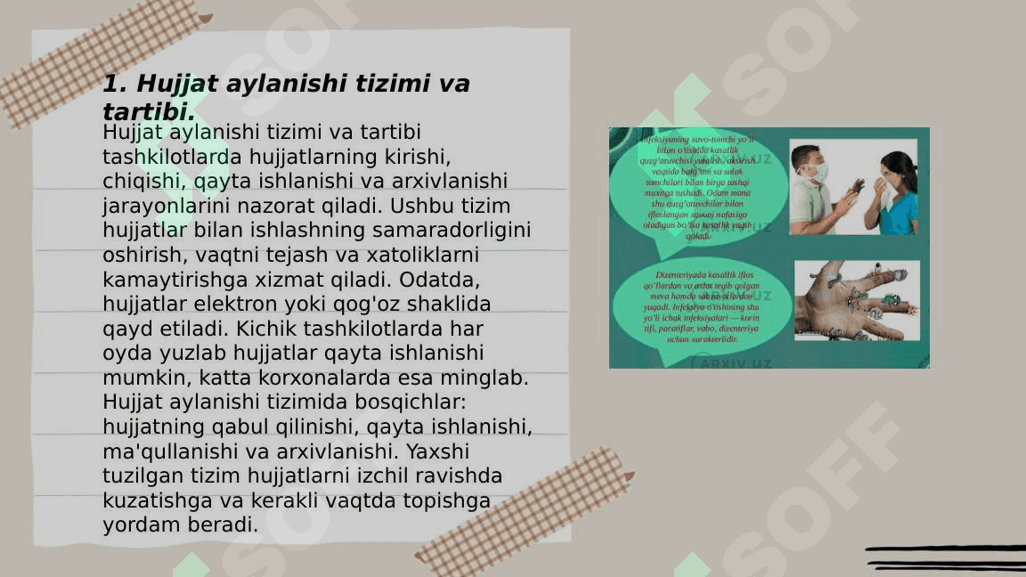 Hujjatlar ustuda ishlash tartibi hujjatlar ijrosini nazorat qilish hujjatlarning muhimlik qiymati ekspertiziya qilish 3