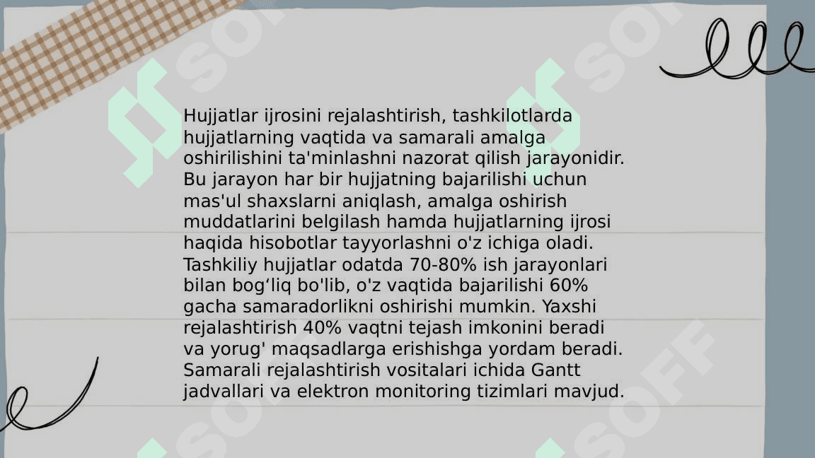 Hujjatlar ustuda ishlash tartibi hujjatlar ijrosini nazorat qilish hujjatlarning muhimlik qiymati ekspertiziya qilish 4
