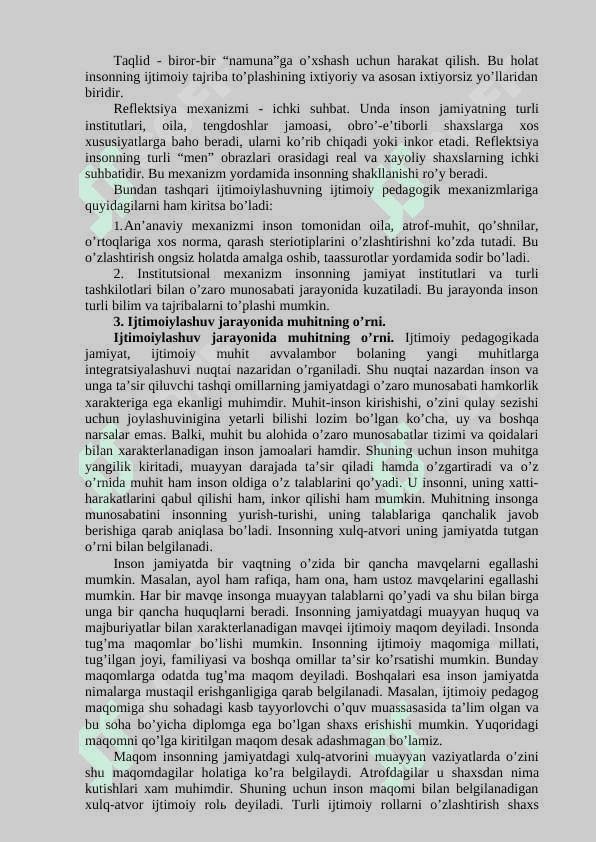 Ijtimoiylashtirishning omillari va mexanizmlari. 4