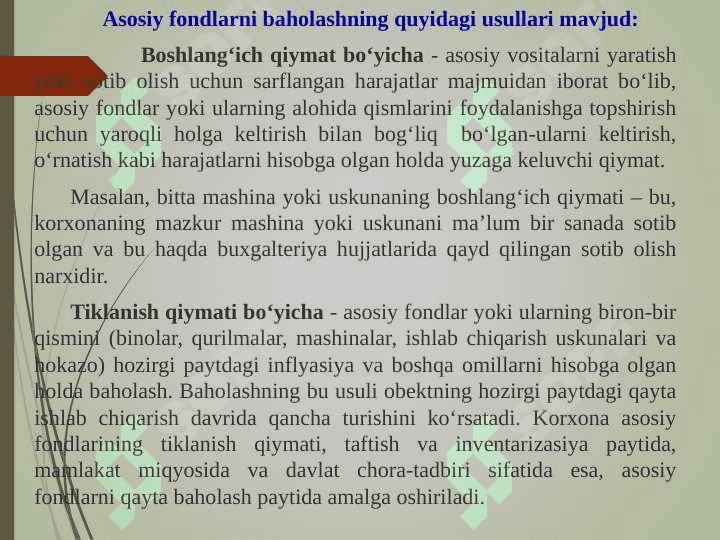 KORXONANING  ASOSIY  FONDLARI VA         ISHLAB  CHIQARISH  QUVVATI pptx 8