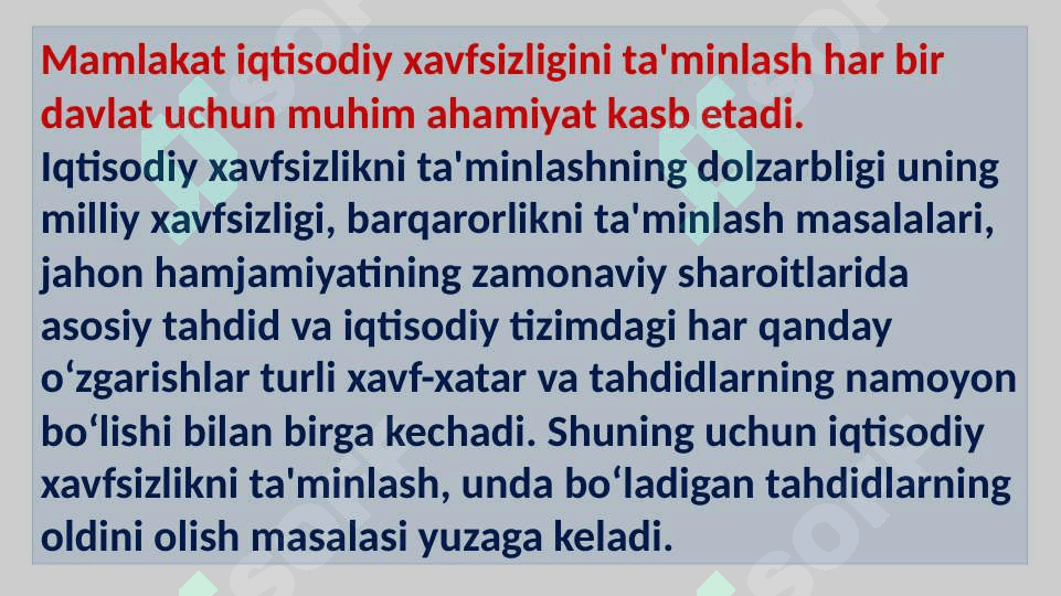 Davlatning  iqtisodiy xavfsizlikni  ta’minlash vazifalari pptx 2