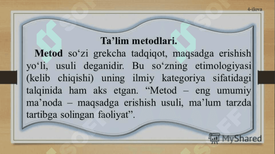 Metod tushunchasi . Ularning turlari va tasniflari. 2