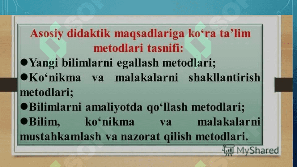 Metod tushunchasi . Ularning turlari va tasniflari. 3
