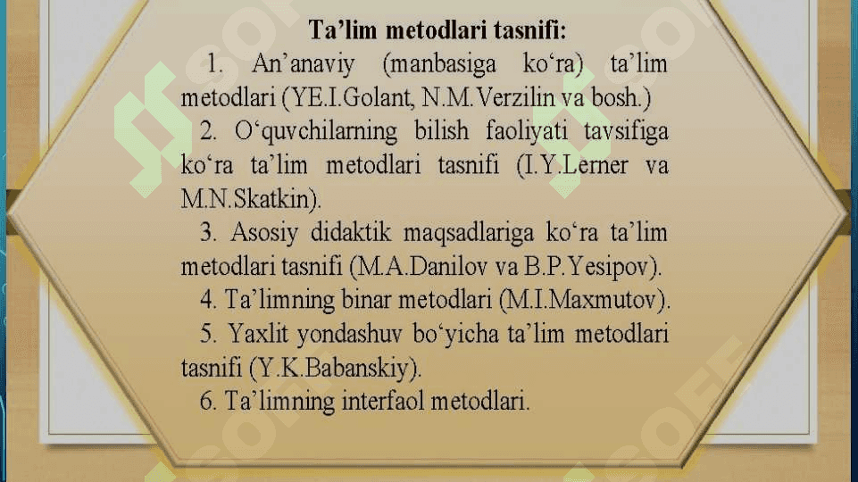 Metod tushunchasi . Ularning turlari va tasniflari. 4