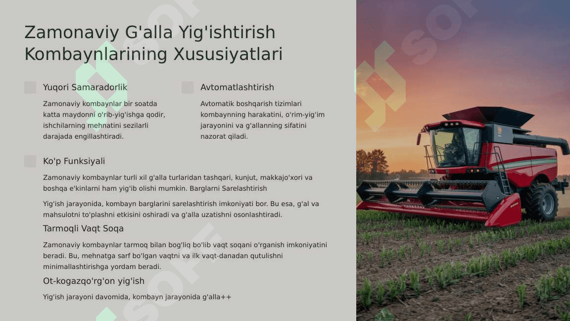 G'alla Yig'ishtirish Kombaynlari va Ularning Innovatsion Yechimlari. REJA: 3