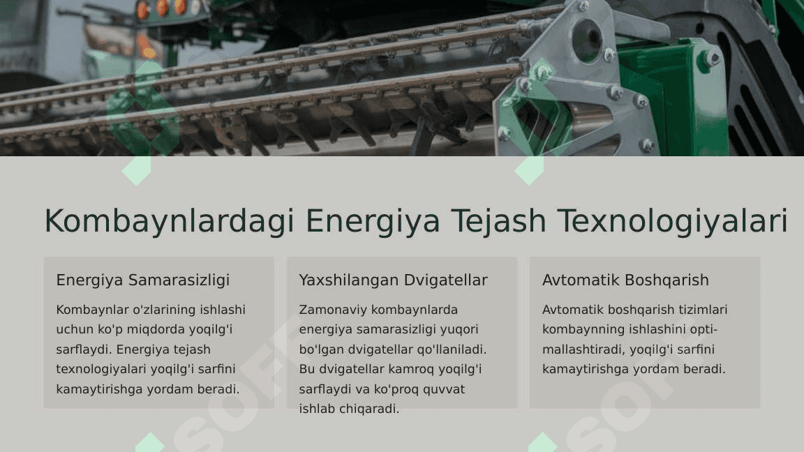 G'alla Yig'ishtirish Kombaynlari va Ularning Innovatsion Yechimlari. REJA: 4
