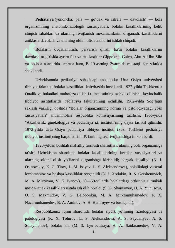 Peditriya kasbiga kirish. Uning tarixi. 8