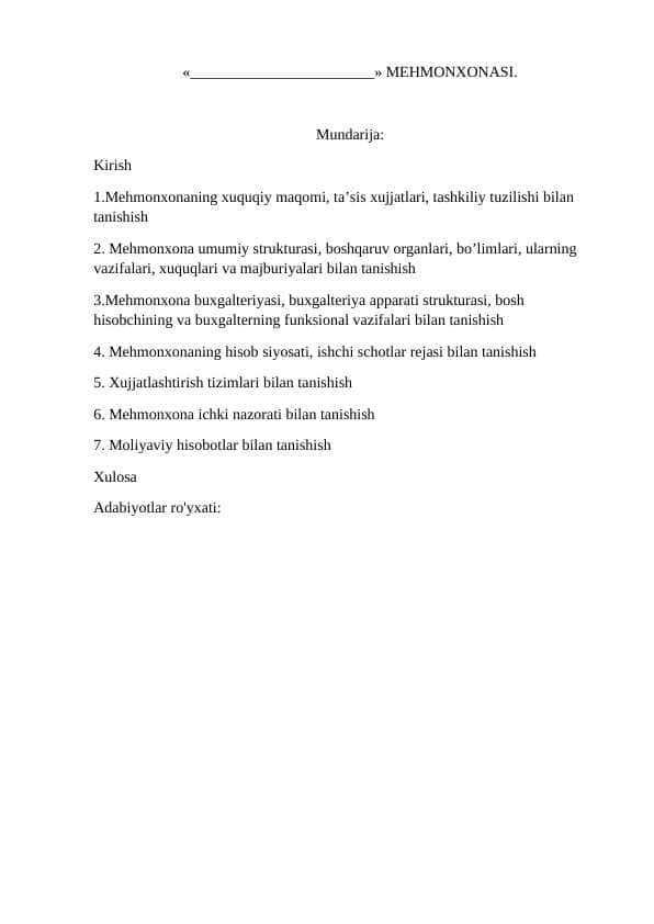 MEHMONXONALARDA OLIB BORILGAN AMALIYOT HISOBOTI