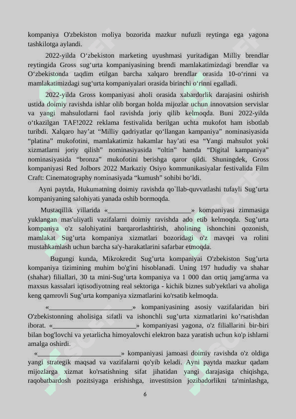 Sug’urta markazi filialidagi amaliyot bo`yicha hisobot. 6