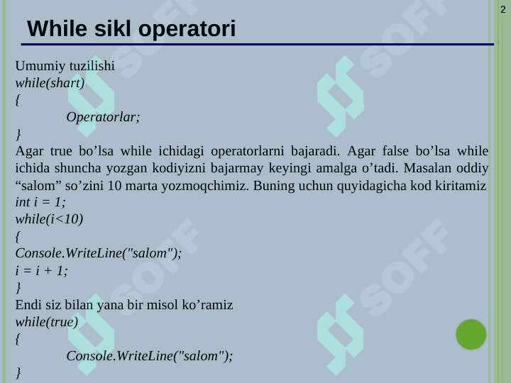 TAKRORLASH OPERATORLARI 2