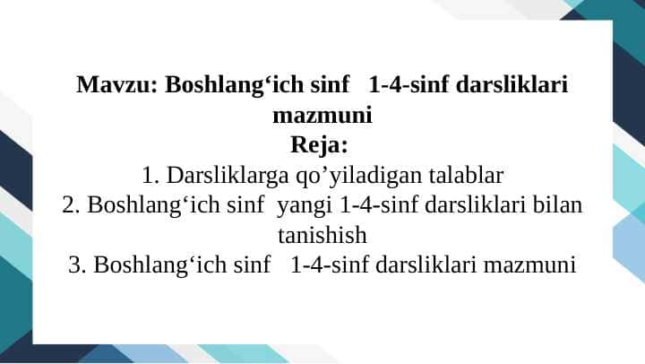 Boshlangʻich sinf   1-4-sinf darsliklari mazmuni