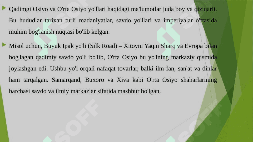 QADIMGI OSIYO VA O'RTA OSIYO YO'LLARNI O'RGANISH 3