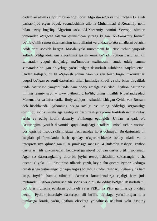 PHYTON dasturlash tilida saralash algoritmlarini dasturlash 4