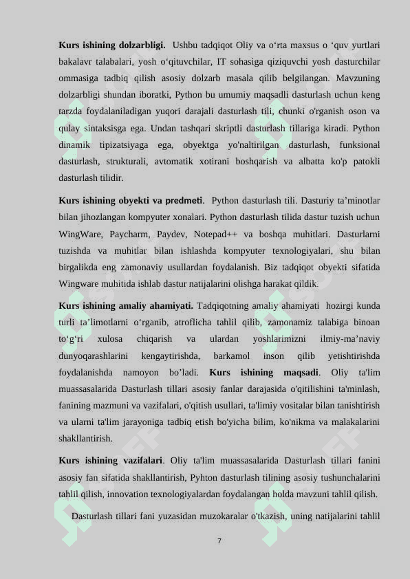 PHYTON dasturlash tilida saralash algoritmlarini dasturlash 7
