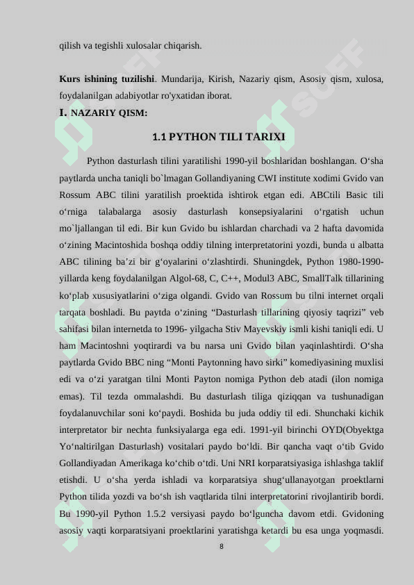 PHYTON dasturlash tilida saralash algoritmlarini dasturlash 8