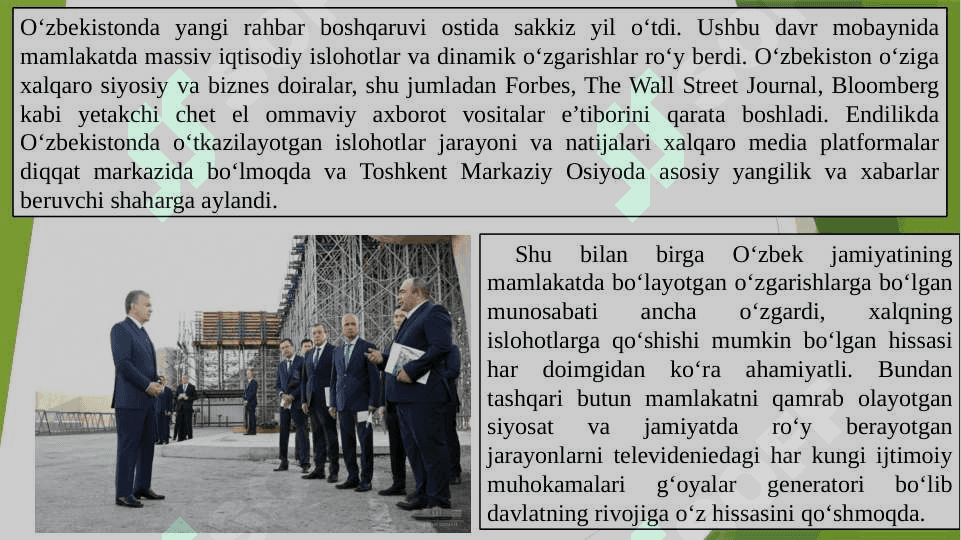 O‘zbekiston Respublikasi prezidenti Sh.M.Mirziyoyevning keng miqyosli iqtisodiy islohatlari va uning mazmuni 4
