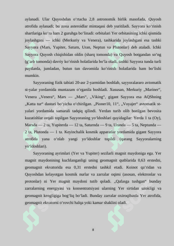 TABIIY FAN DARSLIGI ASOSIDA "SAYYORALAR VA ULARNING HARAKATI 8