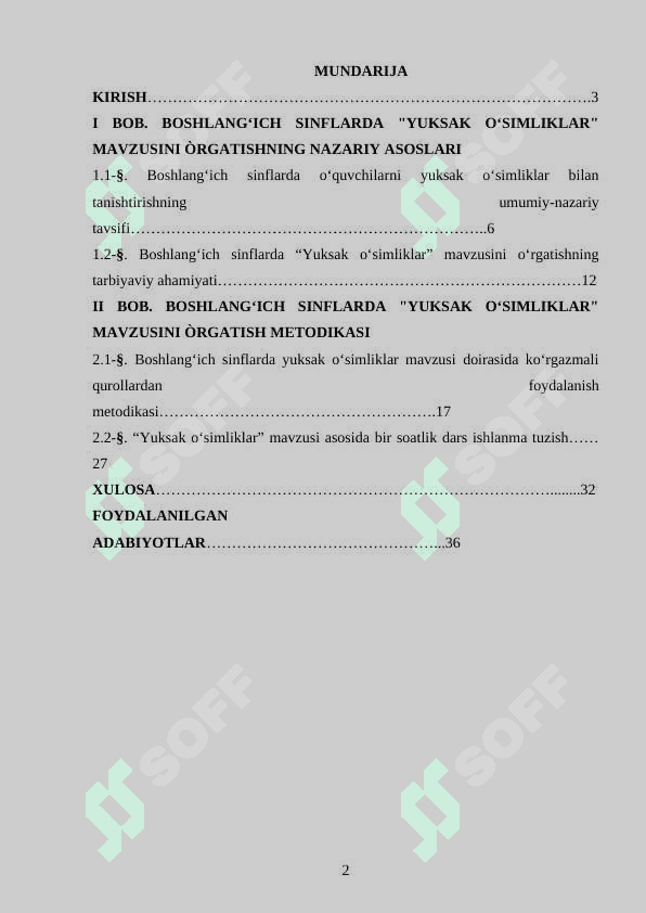 YUKSAK O‘SIMLIKLAR 2