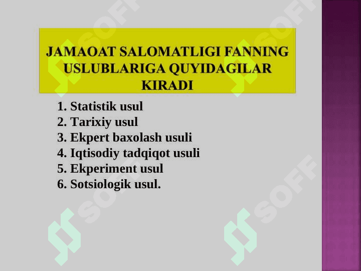 Jamoat salomatligi va sog‘likni saqlashni tashkil etish fanning o‘rni, asosiy komponentlari. Tibbiyot statistikasi 2