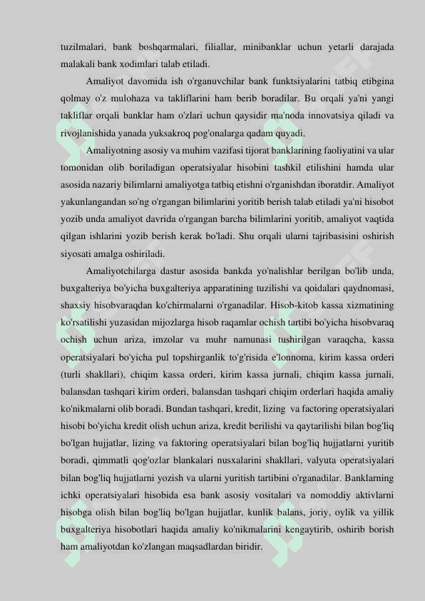 HISOBOT "BANK ISHI" TA’LIM YO'NALISHI BO'YICHA ISHLAB CHIQARISH AMALIYOTI 4