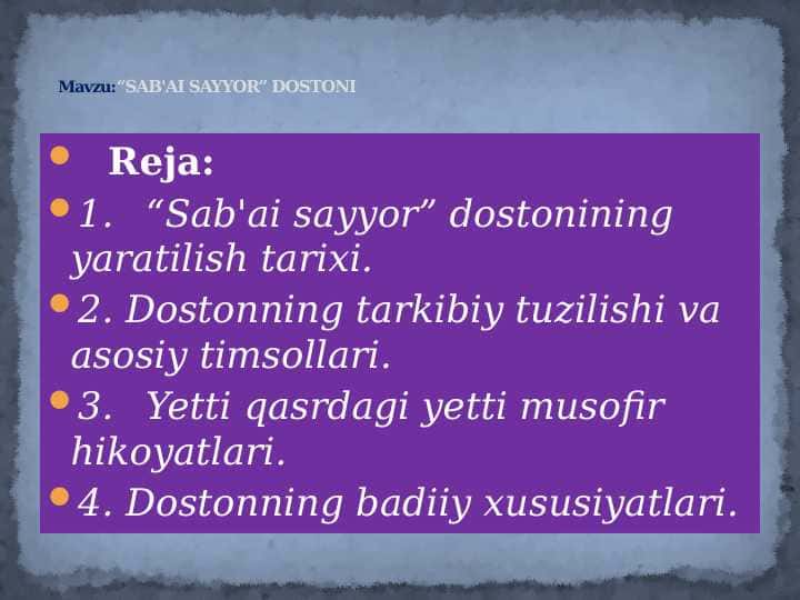 “SAB'AI SAYYOR” DOSTONI 1