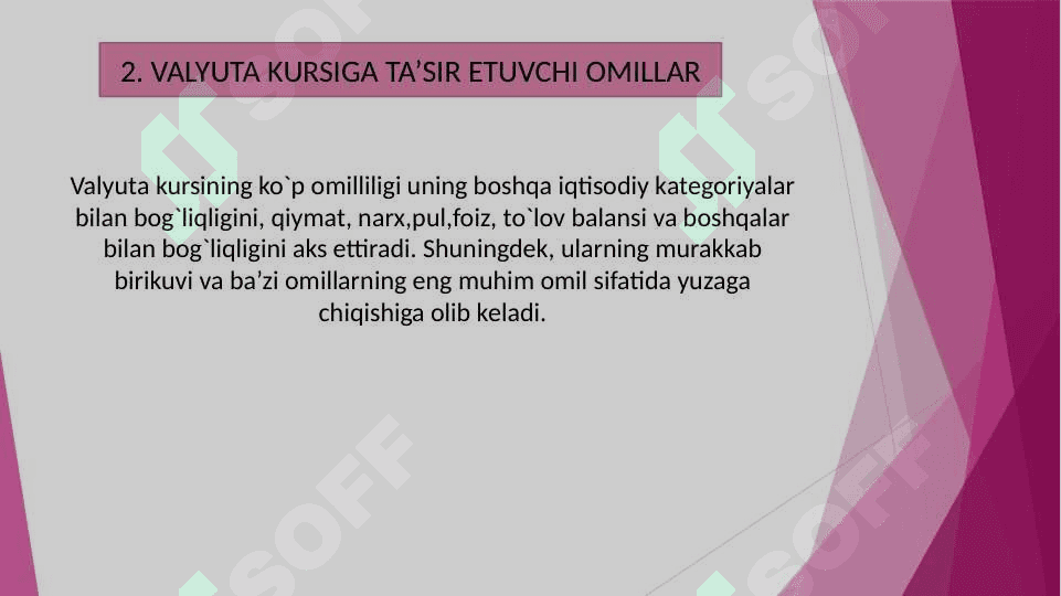 VALYUTA KURSI VA UNGA TA’SIR KO`RSATUVCHI OMILLAR 4
