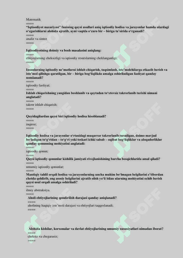 “IQTISODIYOT NAZARIYASI” FANIDAN TEST 2