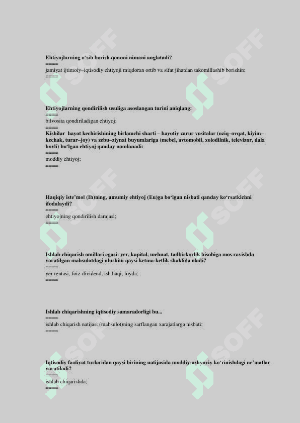 “IQTISODIYOT NAZARIYASI” FANIDAN TEST 3