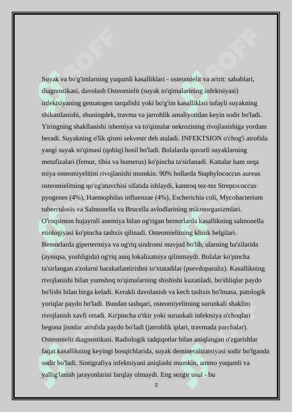 Suyak va bo’g’imlar xirurgik infeksiyasi. Kaft-barmoqlar xirurgik infeksiyasi 2