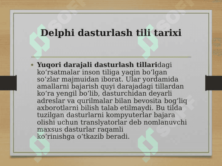 “DELPHI DASTURLASH TILI”MAVZUSIGA DOIR O‘QUVCHILAR BILIMINI NAZORAT QILISH VA BAHOLASHNING INNOVASION METODLARINI LOYIHALASHTIRISH 2