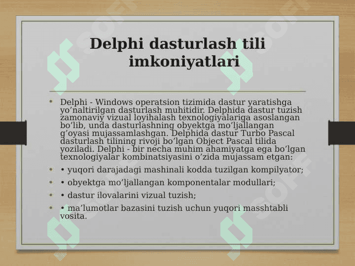 “DELPHI DASTURLASH TILI”MAVZUSIGA DOIR O‘QUVCHILAR BILIMINI NAZORAT QILISH VA BAHOLASHNING INNOVASION METODLARINI LOYIHALASHTIRISH 4