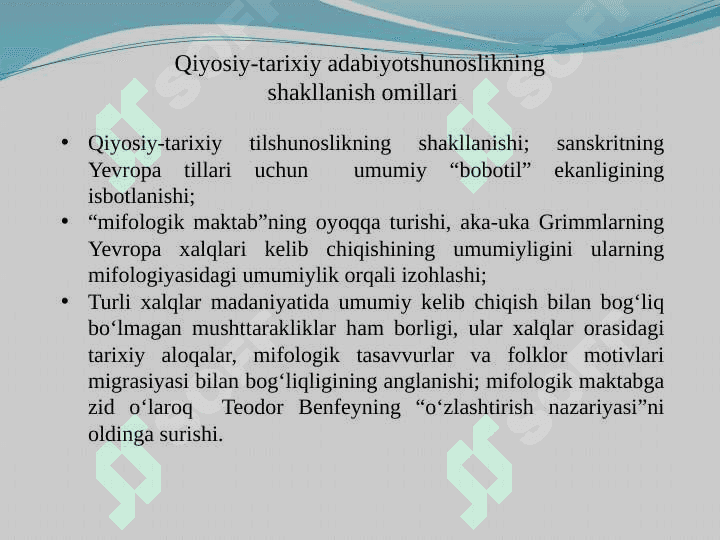 Qiyosiy-tarixiy metod va adabiy komparativistika orasidagi farqlar haqida 4