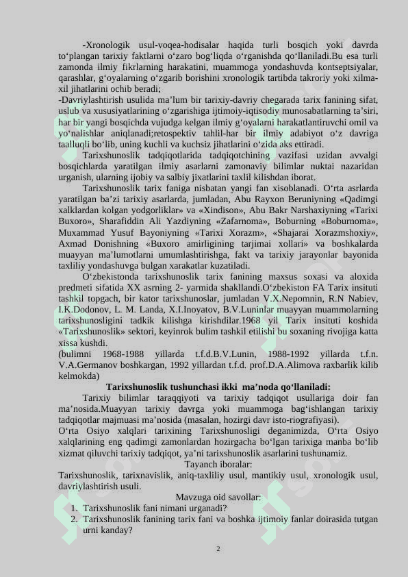 Tarixshunoslik fanining predmeti: maqsad va vazifalari 2