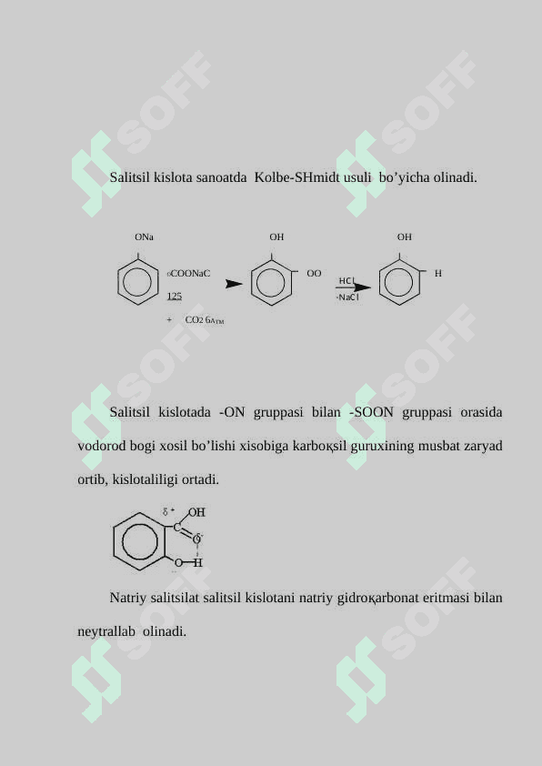 Aromatik kislotalar va ularning birikmalarining kislota asos xossalari. Salitsil kislotasi va uni amidlari, efirlari. Taxlil usullari. 6