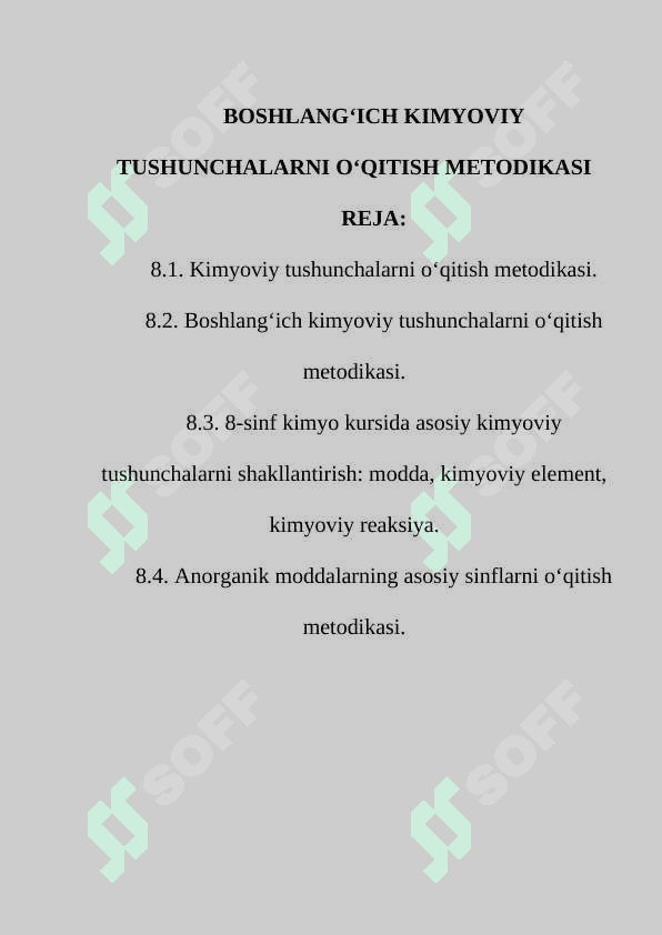 BOSHLANG‘ICH KIMYOVIY TUSHUNCHALARNI O‘QITISH METODIKASI 2
