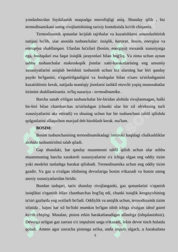 TERMODINAMIKA TARIXI VA BILIMLAR 5